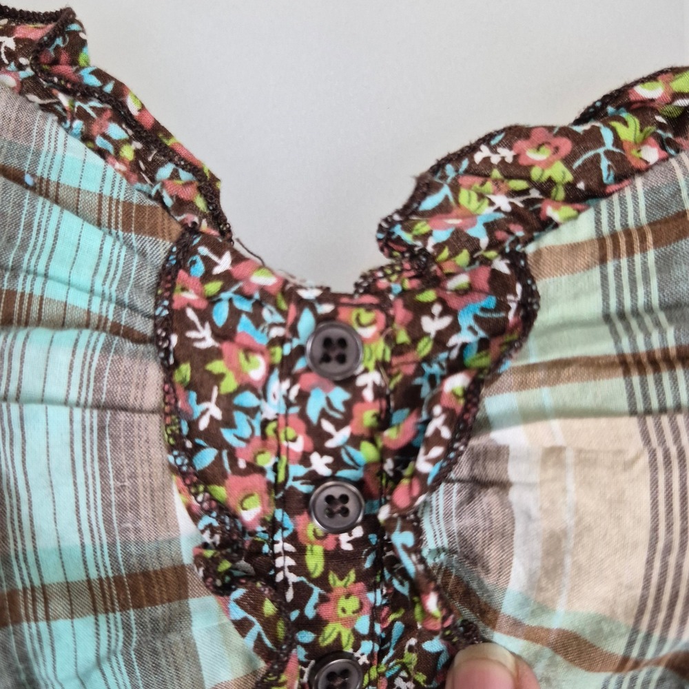Mossimo Supply y2k 90s Plaid Floral Ruffle Cami Top Mint Brown Small Babydoll - Picture 4 of 11
